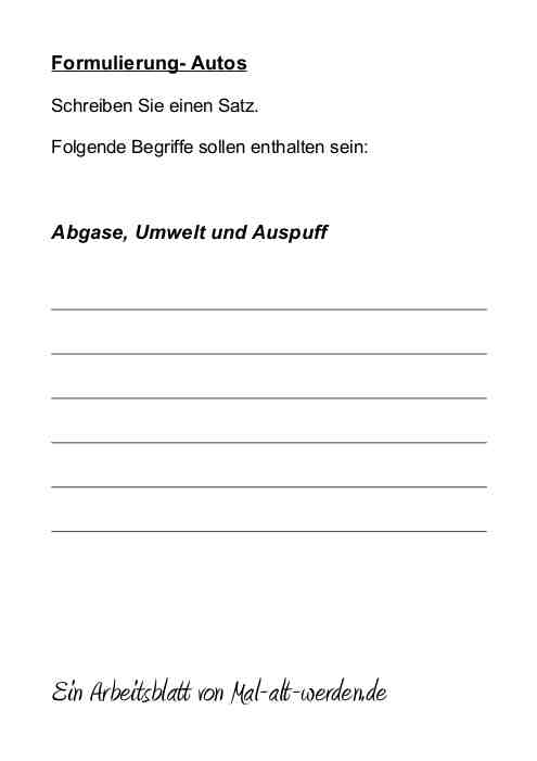 Arbeitsblatt- “Formulierung” zum Thema Autos als PDF