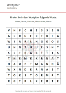 Mit diesem Übungsblatt das Thema Autoren bearbeiten.