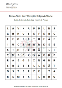 Gedächtnistraining für Senioren. Das Wortgitter zum Thema Pfingsten