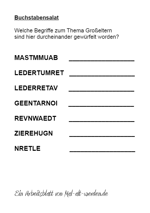 Der Buchstabensalat Großeltern als PDF Datei | Mal-alt-werden