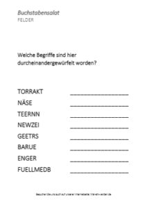 Der Buchstabensalat für Senioren mit dem Thema Felder