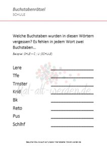 Ein Buchstabenrätsel für Senioren mit dem Thema Schule