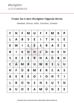  Das Wortgitter Glücksbringer für das Gedächtnistraining 
