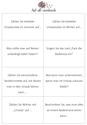 Kostenlose Aktivierungskarten rund um das Thema Urlaub