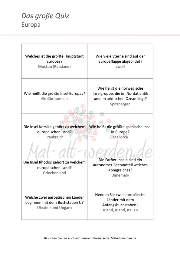 Europa: 50 KOSTENLOSE Rätselfragen. Unser großes Quiz